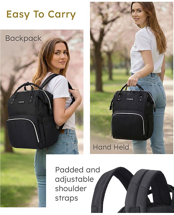Babyhug Multipurpose Spacious Diaper Backpack - Navy Blue| Adjustable Shoulder Strap| Insulated Bottle Pouch| Smart Back Zipper| Wipes Dispenser| Wide Fish-mouth Opening| Attach to Trolley