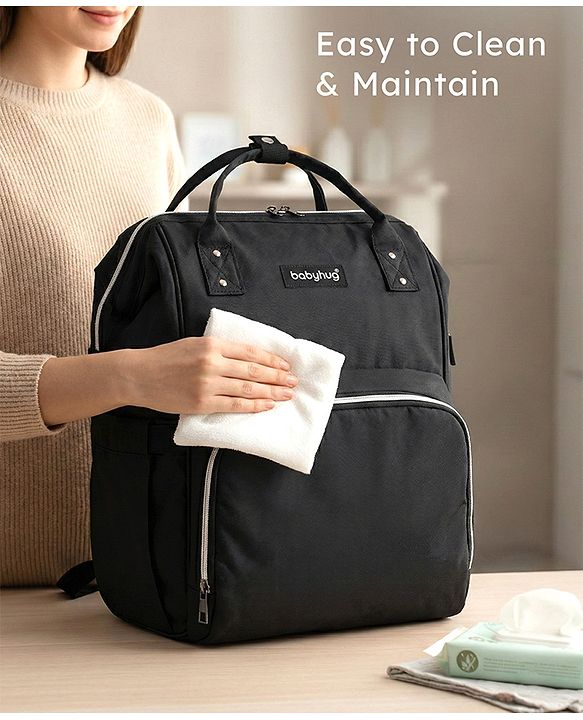 Babyhug Multipurpose Spacious Diaper Backpack - Navy Blue| Adjustable Shoulder Strap| Insulated Bottle Pouch| Smart Back Zipper| Wipes Dispenser| Wide Fish-mouth Opening| Attach to Trolley