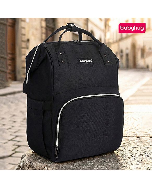 Babyhug Multipurpose Spacious Diaper Backpack - Navy Blue| Adjustable Shoulder Strap| Insulated Bottle Pouch| Smart Back Zipper| Wipes Dispenser| Wide Fish-mouth Opening| Attach to Trolley