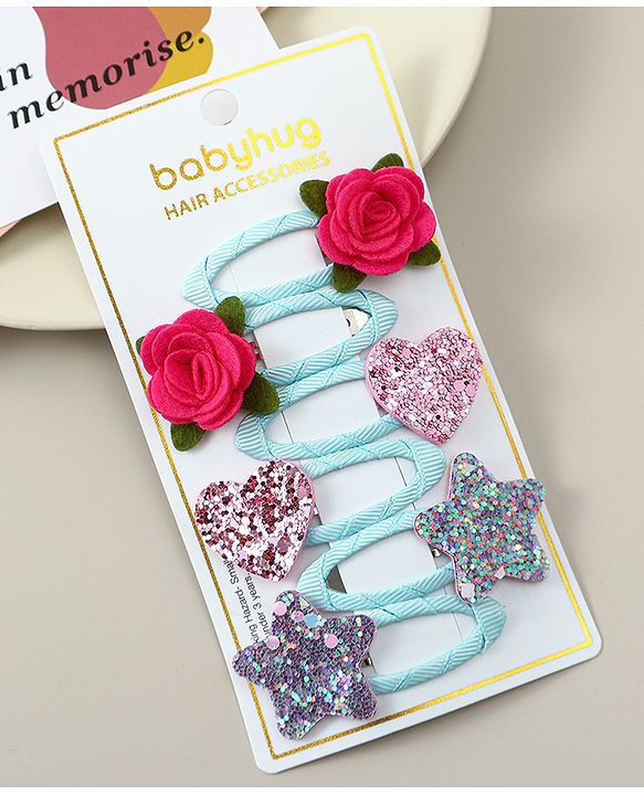 Babyhug  Snap Clips with Floral & Butterfly Applique Pack of 6 - Multicolor