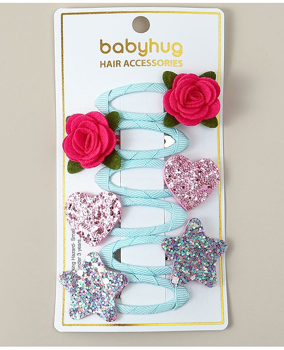 Babyhug  Snap Clips with Floral & Butterfly Applique Pack of 6 - Multicolor