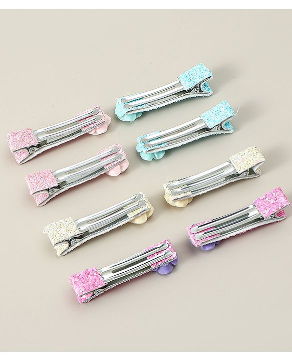 Babyhug Hair Clips with Floral Applique Free Size Pack Of 8 - Multicolor