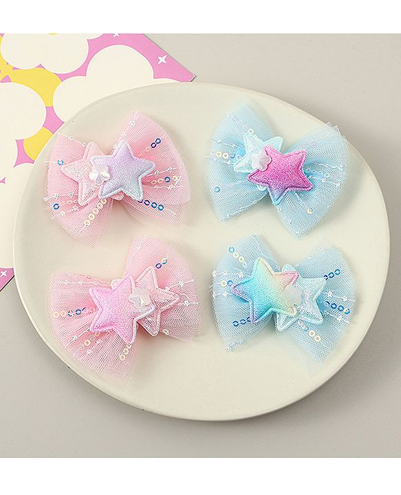 Babyhug Bow Applique Hair Snap Clips - Blue & Pink