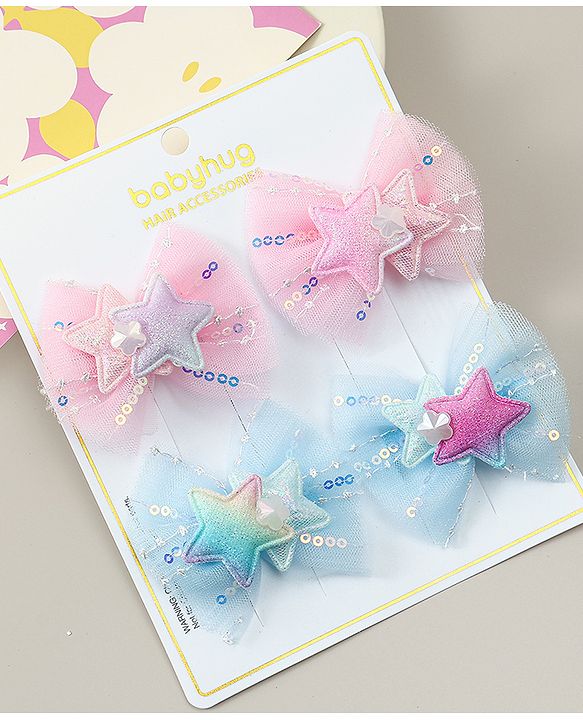 Babyhug Bow Applique Hair Snap Clips - Blue & Pink