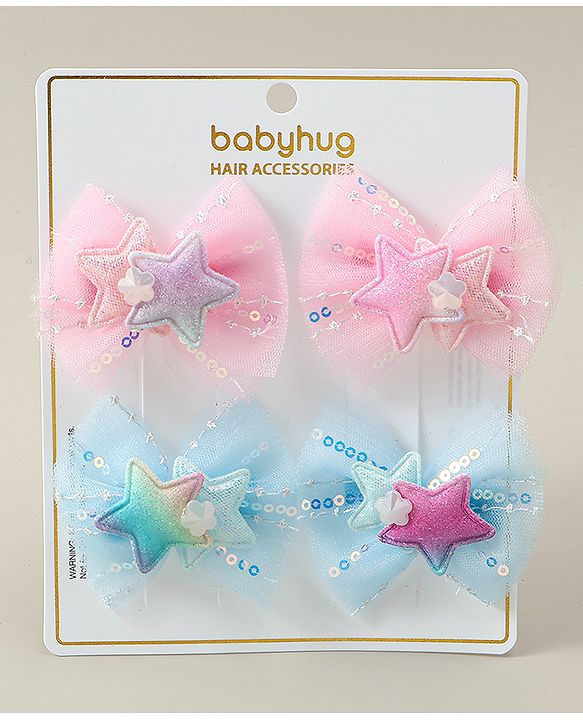 Babyhug Bow Applique Hair Snap Clips - Blue & Pink