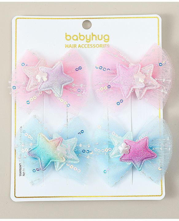 Babyhug Bow Applique Hair Snap Clips - Blue & Pink
