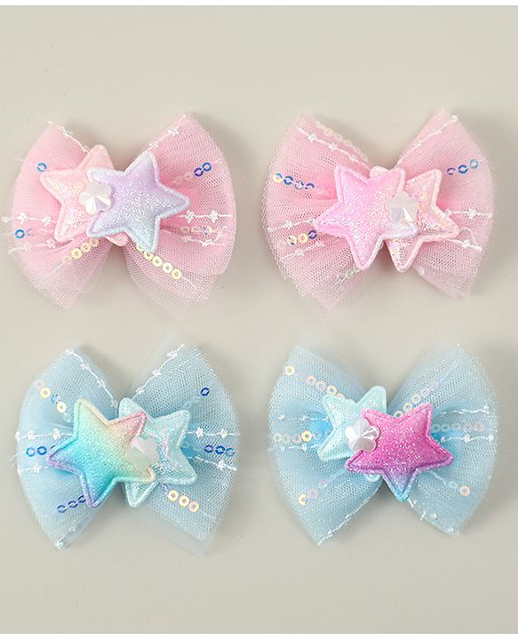 Babyhug Bow Applique Hair Snap Clips - Blue & Pink