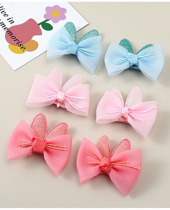 Babyhug Snap Clips with Bow Applique - Pink Blue & Light Orange