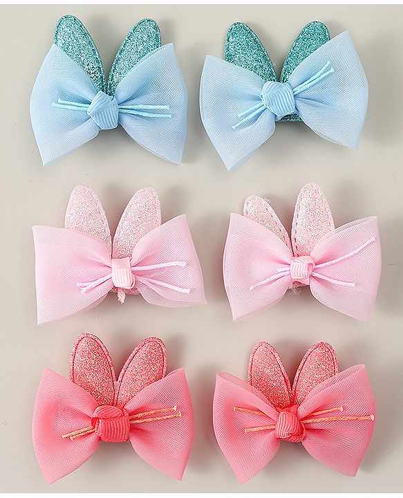 Babyhug Snap Clips with Bow Applique - Pink Blue & Light Orange
