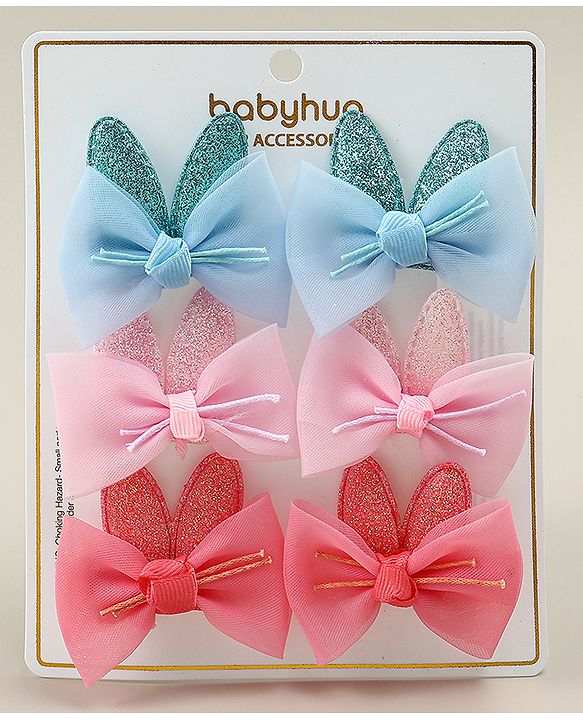 Babyhug Snap Clips with Bow Applique - Pink Blue & Light Orange