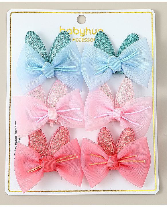 Babyhug Snap Clips with Bow Applique - Pink Blue & Light Orange