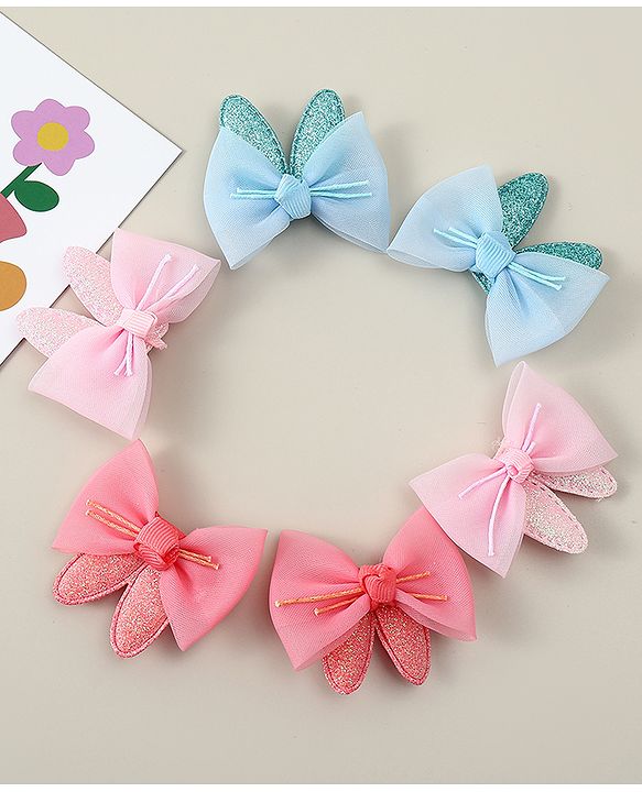Babyhug Snap Clips with Bow Applique - Pink Blue & Light Orange
