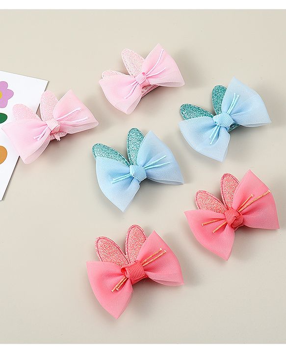 Babyhug Snap Clips with Bow Applique - Pink Blue & Light Orange