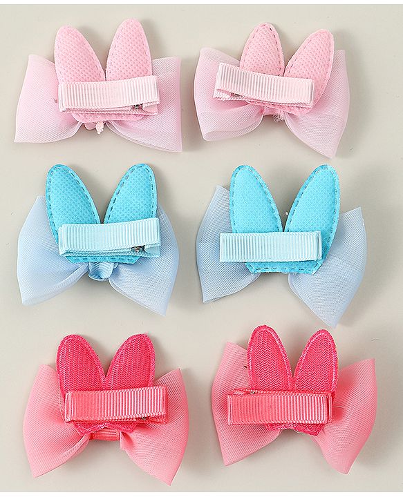 Babyhug Snap Clips with Bow Applique - Pink Blue & Light Orange