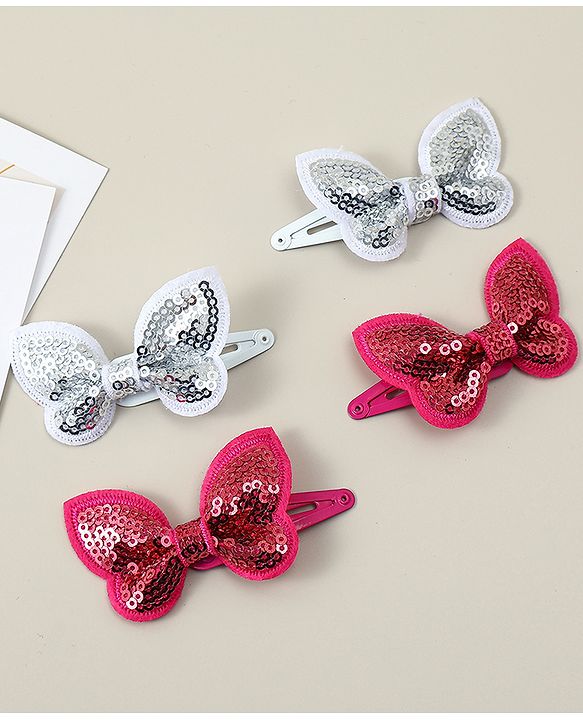 Babyhug Snap Clips with Butterfly Applique Pack of 4 - Fuchsia & White