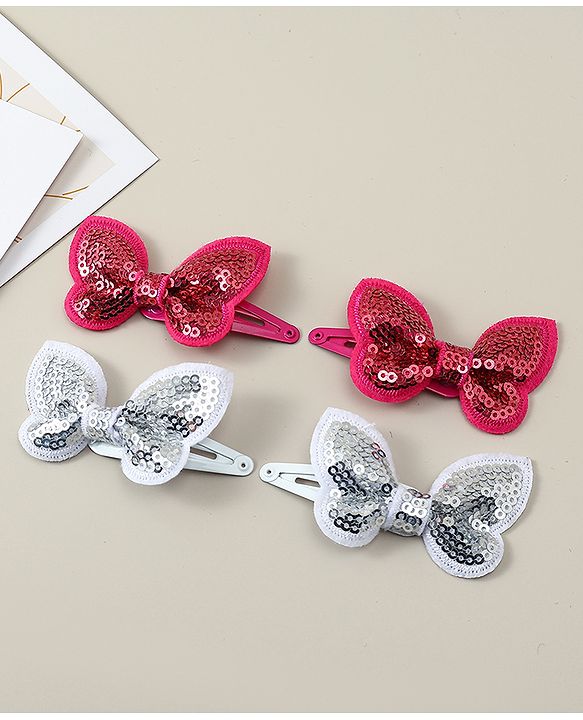 Babyhug Snap Clips with Butterfly Applique Pack of 4 - Fuchsia & White