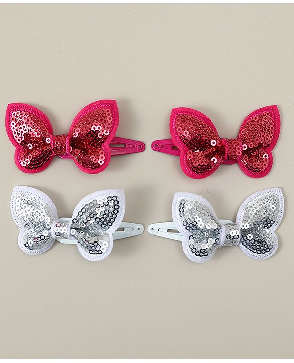 Babyhug Snap Clips with Butterfly Applique Pack of 4 - Fuchsia & White