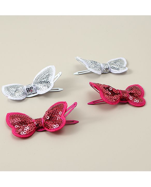 Babyhug Snap Clips with Butterfly Applique Pack of 4 - Fuchsia & White