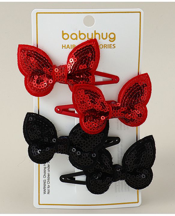 Babyhug Snap Clips with Butterfly Applique Pack of 4 - Fuchsia & White