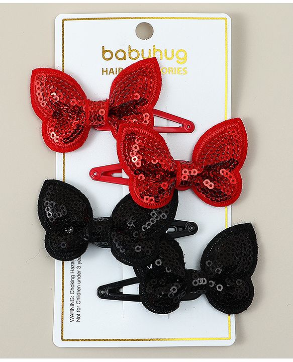 Babyhug Snap Clips with Butterfly Applique Pack of 4 - Fuchsia & White