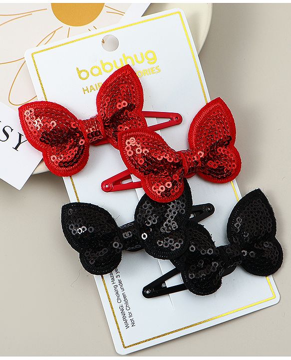 Babyhug Snap Clips with Butterfly Applique Pack of 4 - Fuchsia & White