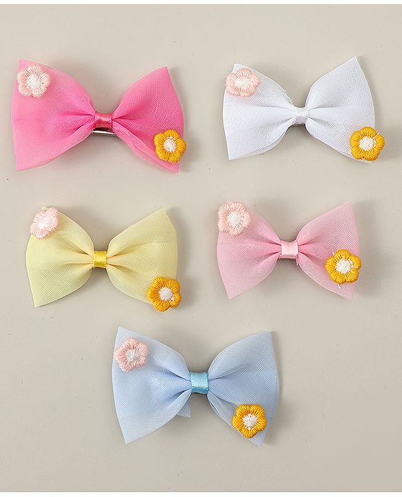 Babyhug Hair Clips with Bow Applique Pack of 5 - Multicolor
