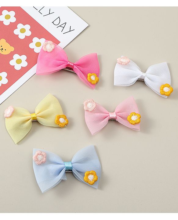 Babyhug Hair Clips with Bow Applique Pack of 5 - Multicolor