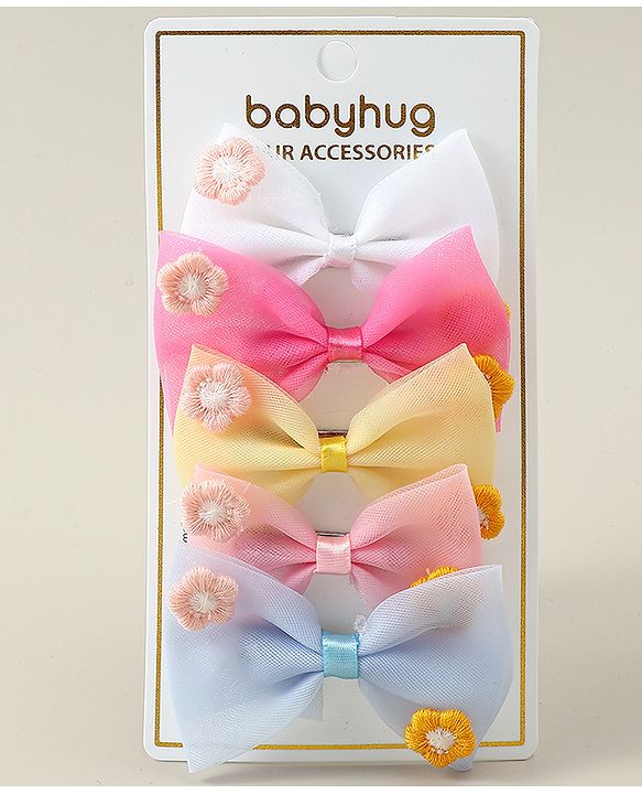 Babyhug Hair Clips with Bow Applique Pack of 5 - Multicolor