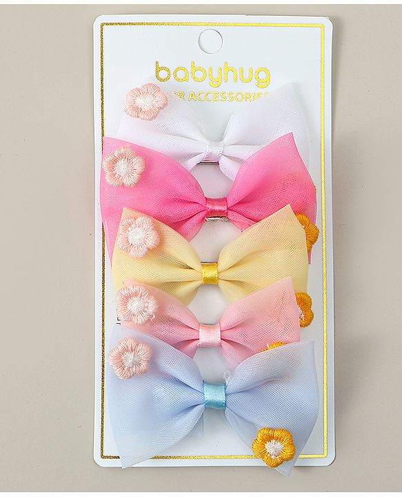 Babyhug Hair Clips with Bow Applique Pack of 5 - Multicolor