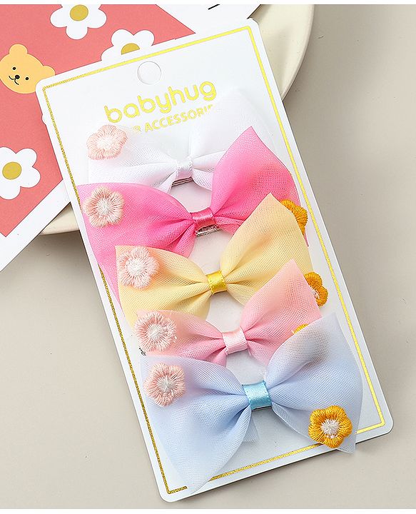 Babyhug Hair Clips with Bow Applique Pack of 5 - Multicolor