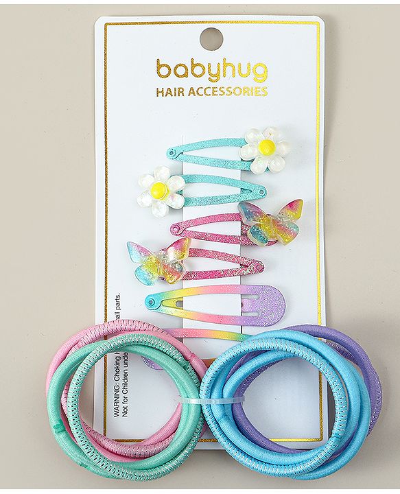 Babyhug Hair Accessories Combo Sets With Butterfly Applique - Multicolor