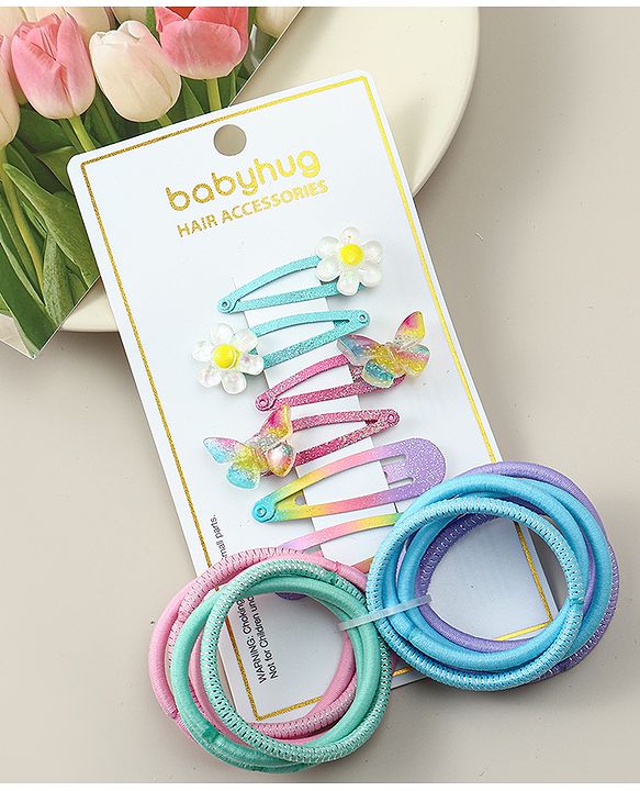 Babyhug Hair Accessories Combo Sets With Butterfly Applique - Multicolor