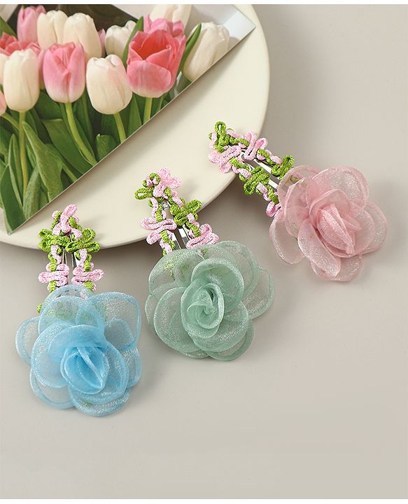 Babyhug Snap Clips with Floral Applique Pack of 3 - Pink Green & Blue