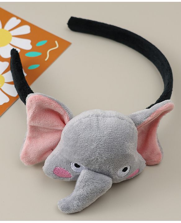 Babyhug Hair Band With Elephant Applique - Light Grey