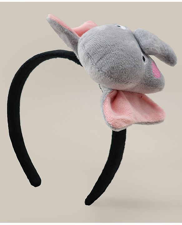 Babyhug Hair Band With Elephant Applique - Light Grey