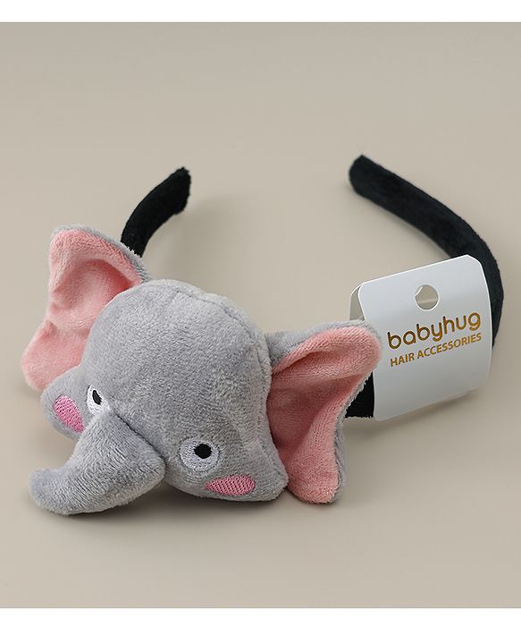 Babyhug Hair Band With Elephant Applique - Light Grey