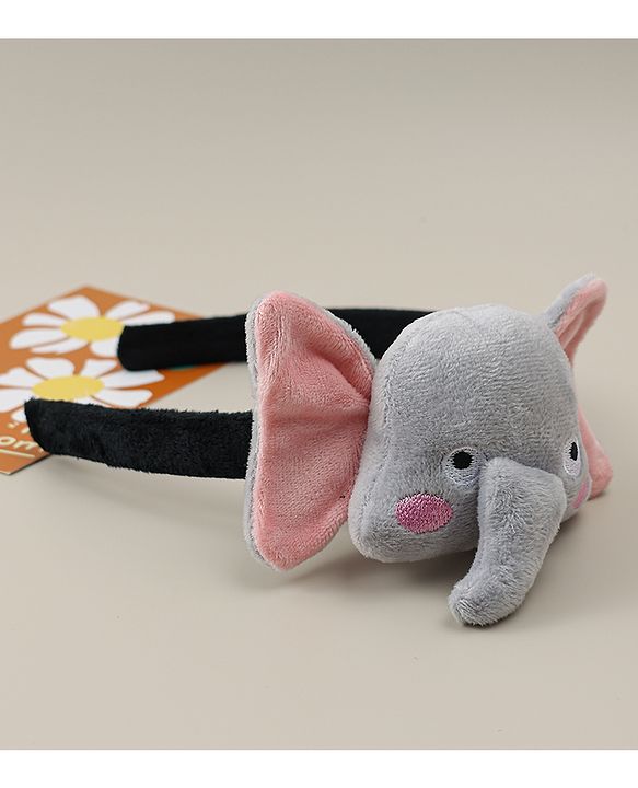 Babyhug Hair Band With Elephant Applique - Light Grey