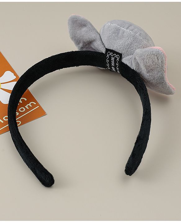 Babyhug Hair Band With Elephant Applique - Light Grey