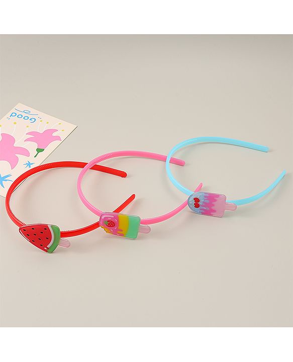 Babyhug Candy Shape Applique Hair Bands Pack of 3 - Multicolor