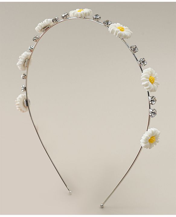 Babyhug Floral & Rhinestones Applique Hair Band - White