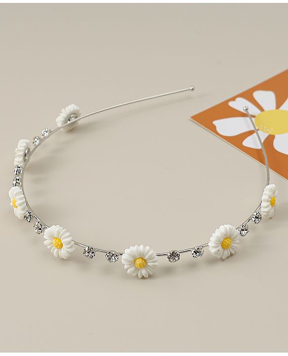 Babyhug Floral & Rhinestones Applique Hair Band - White