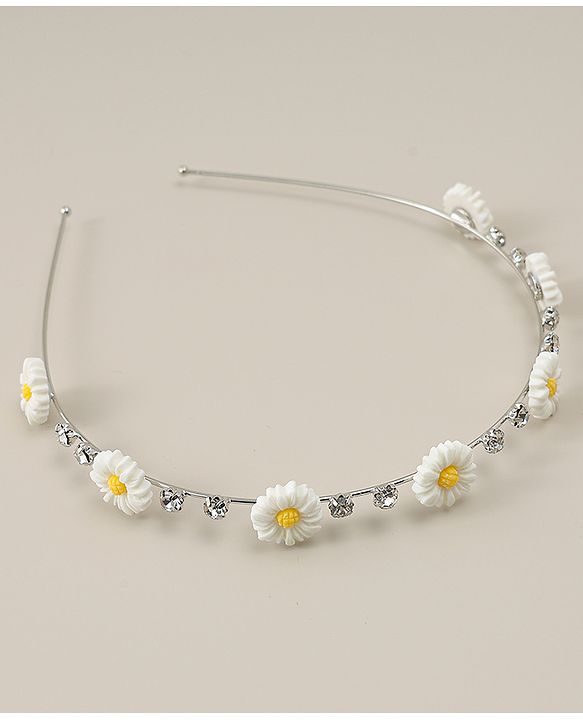 Babyhug Floral & Rhinestones Applique Hair Band - White