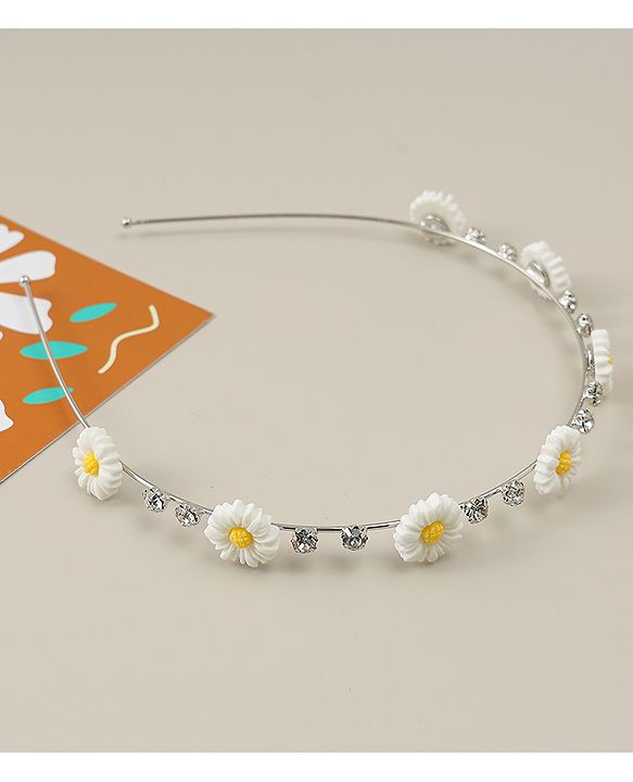 Babyhug Floral & Rhinestones Applique Hair Band - White