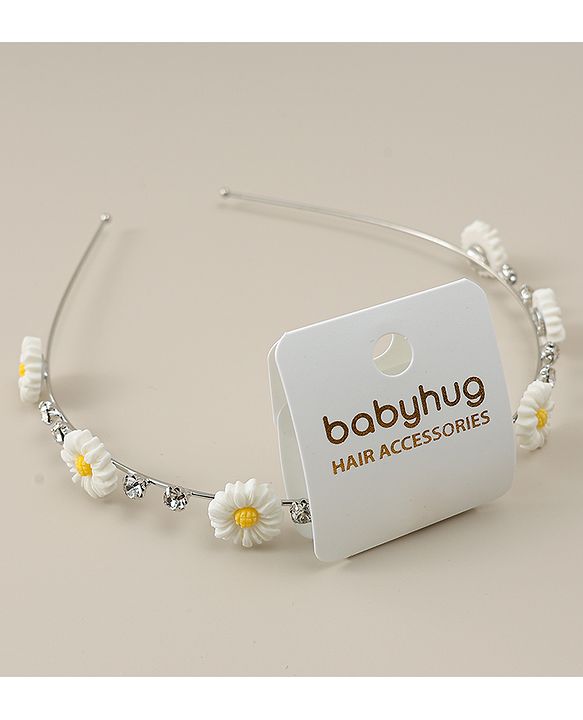 Babyhug Floral & Rhinestones Applique Hair Band - White