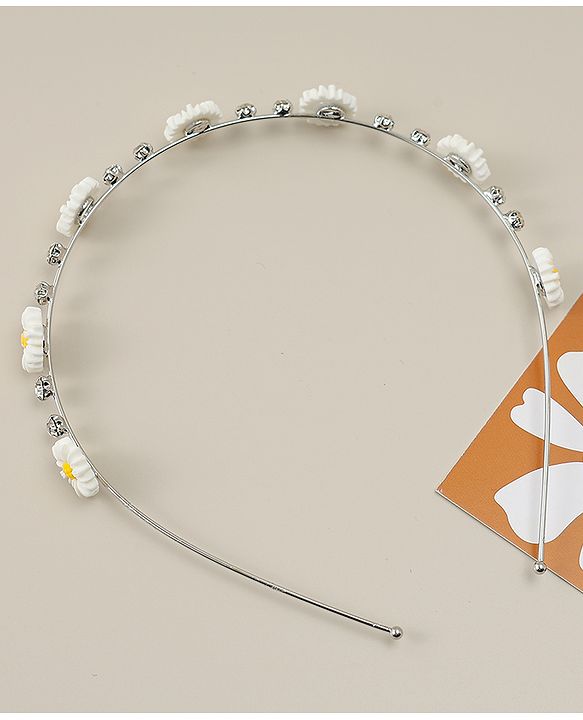 Babyhug Floral & Rhinestones Applique Hair Band - White