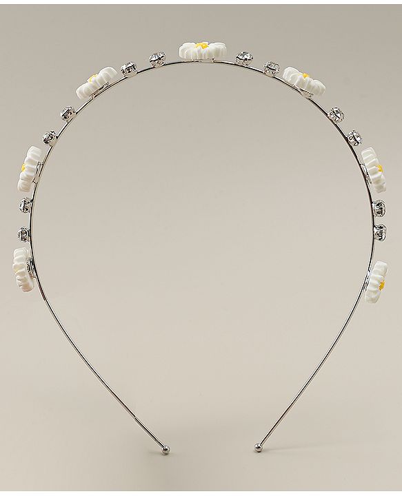 Babyhug Floral & Rhinestones Applique Hair Band - White