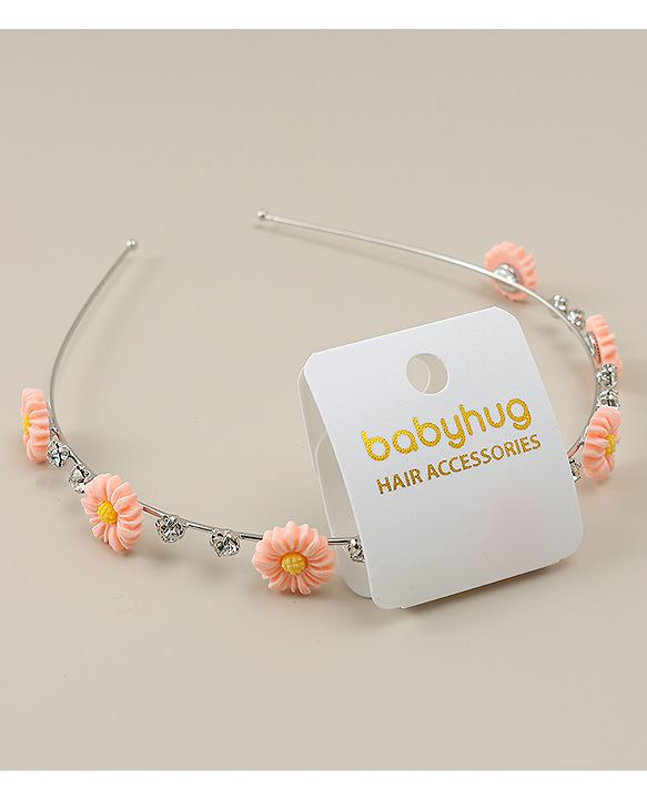Babyhug Floral & Rhinestones Applique Hair Band - White