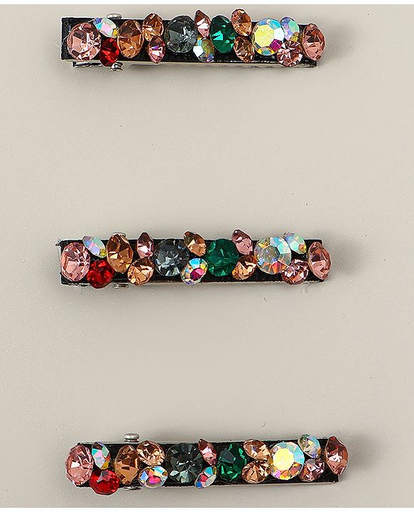 Pine Kids Hair Alligator Pins with Dimand Applique -Multicolor