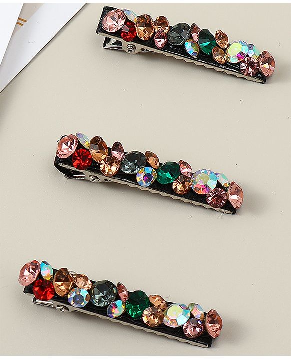 Pine Kids Hair Alligator Pins with Dimand Applique -Multicolor