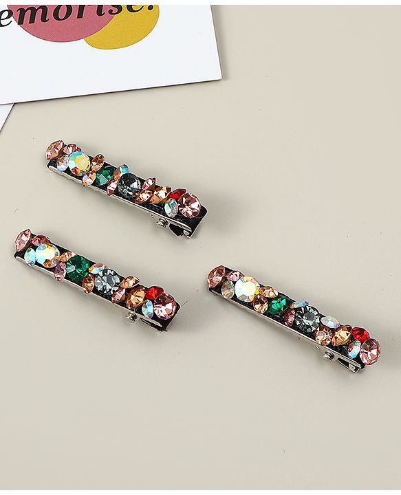 Pine Kids Hair Alligator Pins with Dimand Applique -Multicolor
